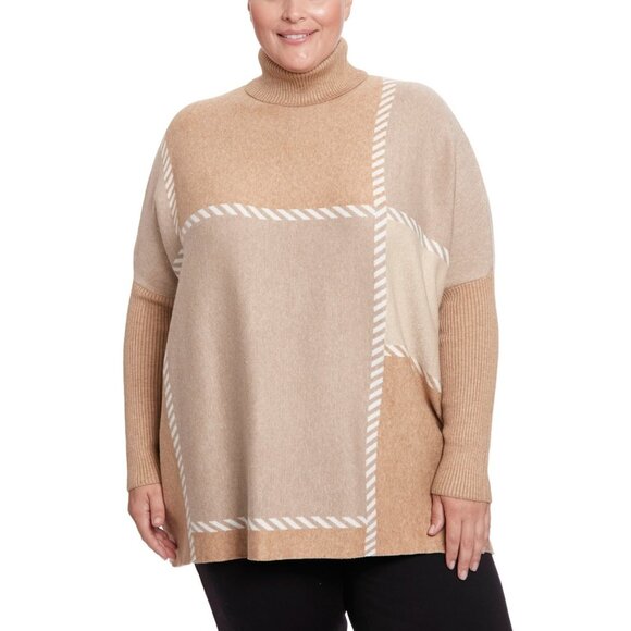 Joesph A Plus Size 2X Stitched Colorblock Turtleneck Poncho Sweater Brown $88 - Picture 2 of 4